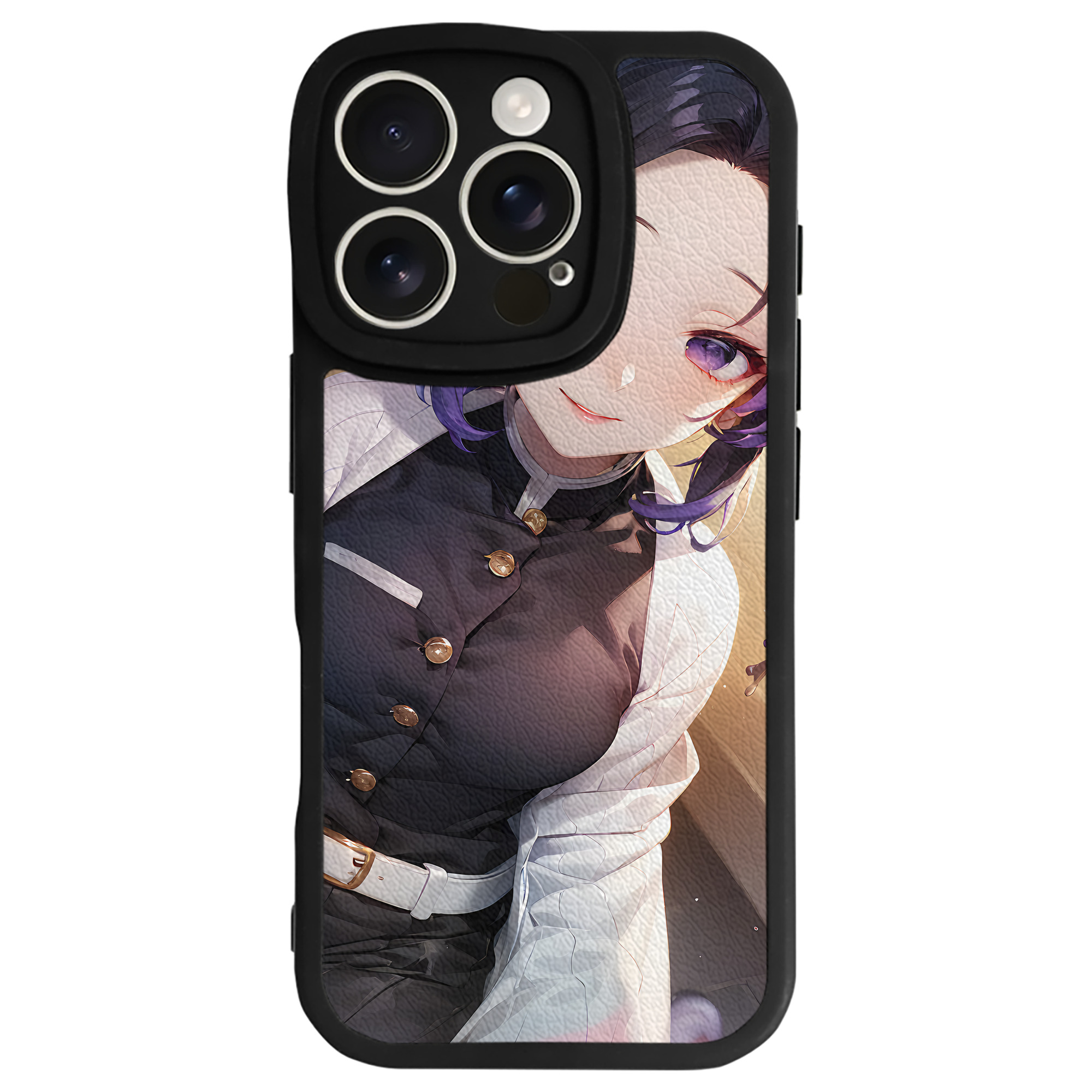 （画像用） 鬼滅の刃（きめつのやいば）蟲柱-胡蝶 しのぶ／こちょう しのぶ Kochou Shinobu 【iPhone 16シリーズ対応】シリコンスマホケース（レザー調） 材質：シリコン